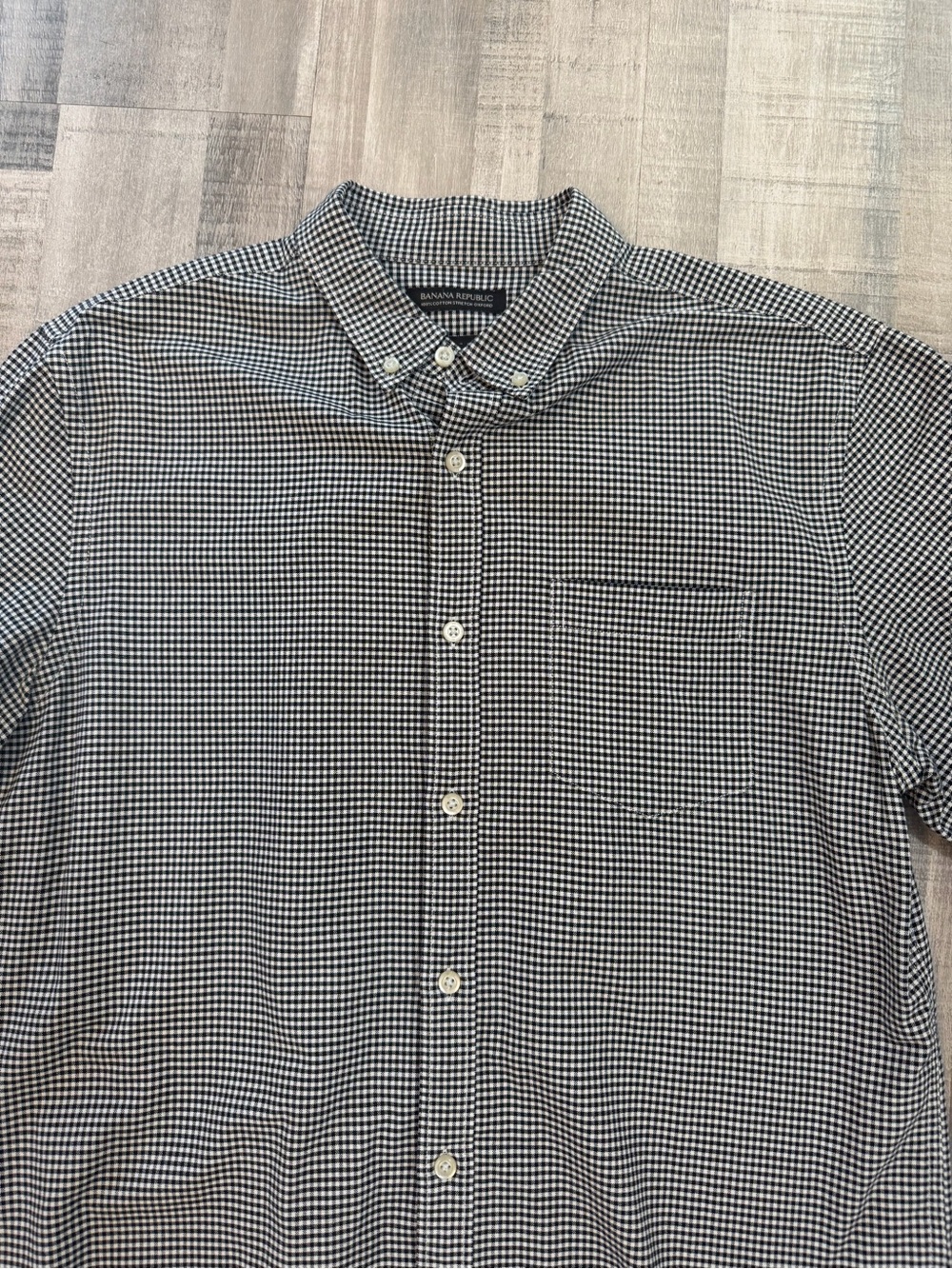 Banana Republic Men’s M Grant Fit Black White Gingham Stretch Oxford Shirt
